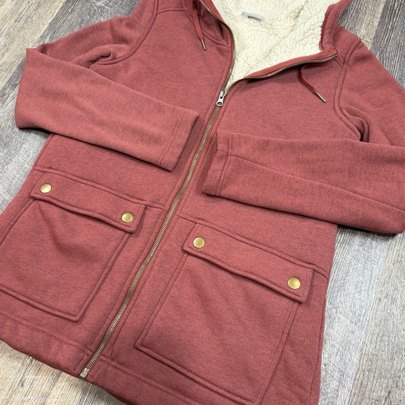 Columbia Women's Sherpa Lined Chore Hooded Jacket Red Zip Up Size M Lightweight - Picture 2 of 14